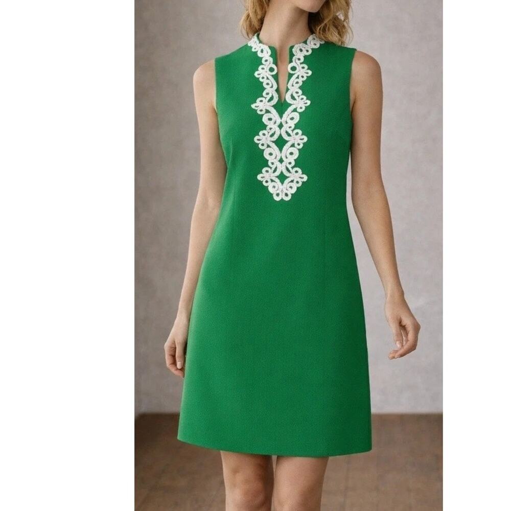 Vince Camuto Kelly Green Sleeveless Sheath Dress w/Swirl Applique, Women Size 6